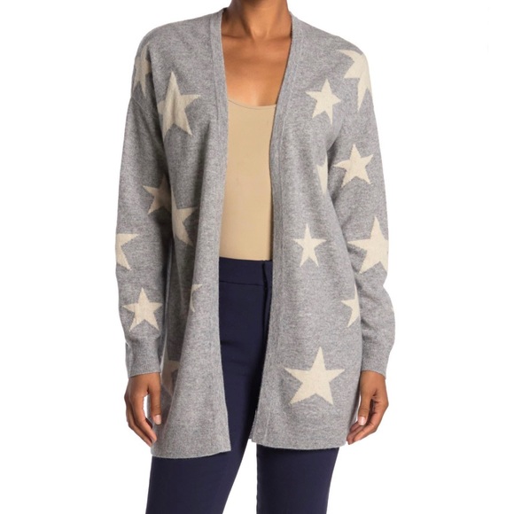 Magaschino 100% cashmere open cardigan with pearl white against a mink gray - Picture 1 of 6